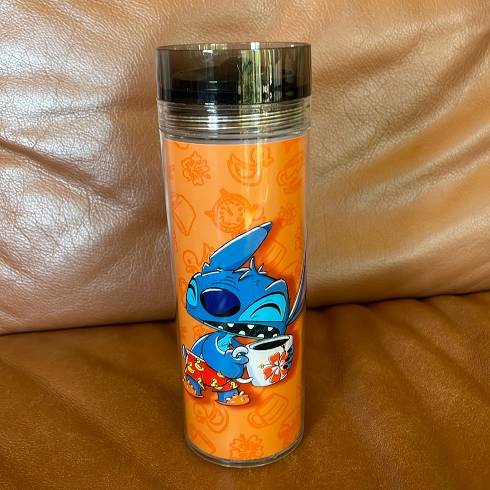 Disney Stitch tumbler with lid- “I Don’t Do Mornings” - Never Used; holds 12 oz